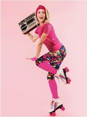 NEW 80s Costume Outfits Women's Medium Neon Pink Shirt Leggings headband